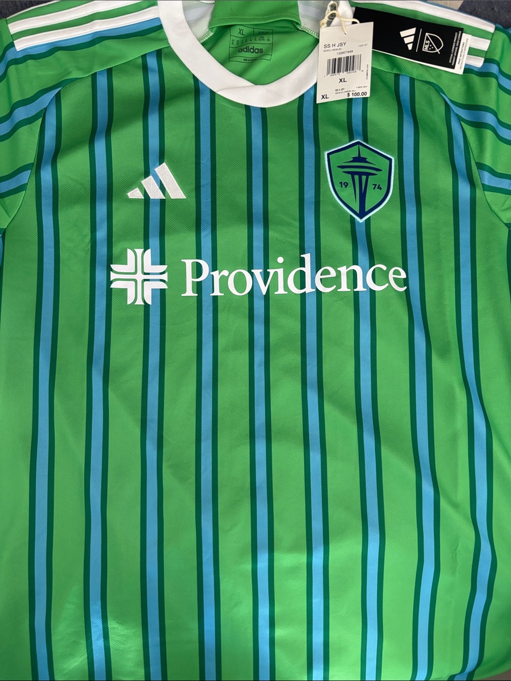 adidas Green and Blue Striped Soccer Jersey